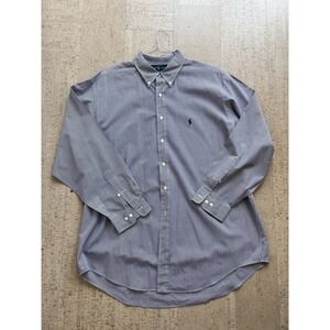 Ralph Lauren Yarmouth Shirt Mens 17 34/35 Navy Gingham Check Cotton Button Down